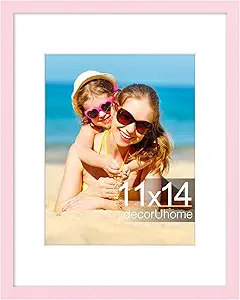 decorUhome 11x14 Picture Frame, Display Pictures 8x10 with Mat or 11x14 without Mat, Wall & Tabletop Display Photo Frame, Pink, 1 Pack