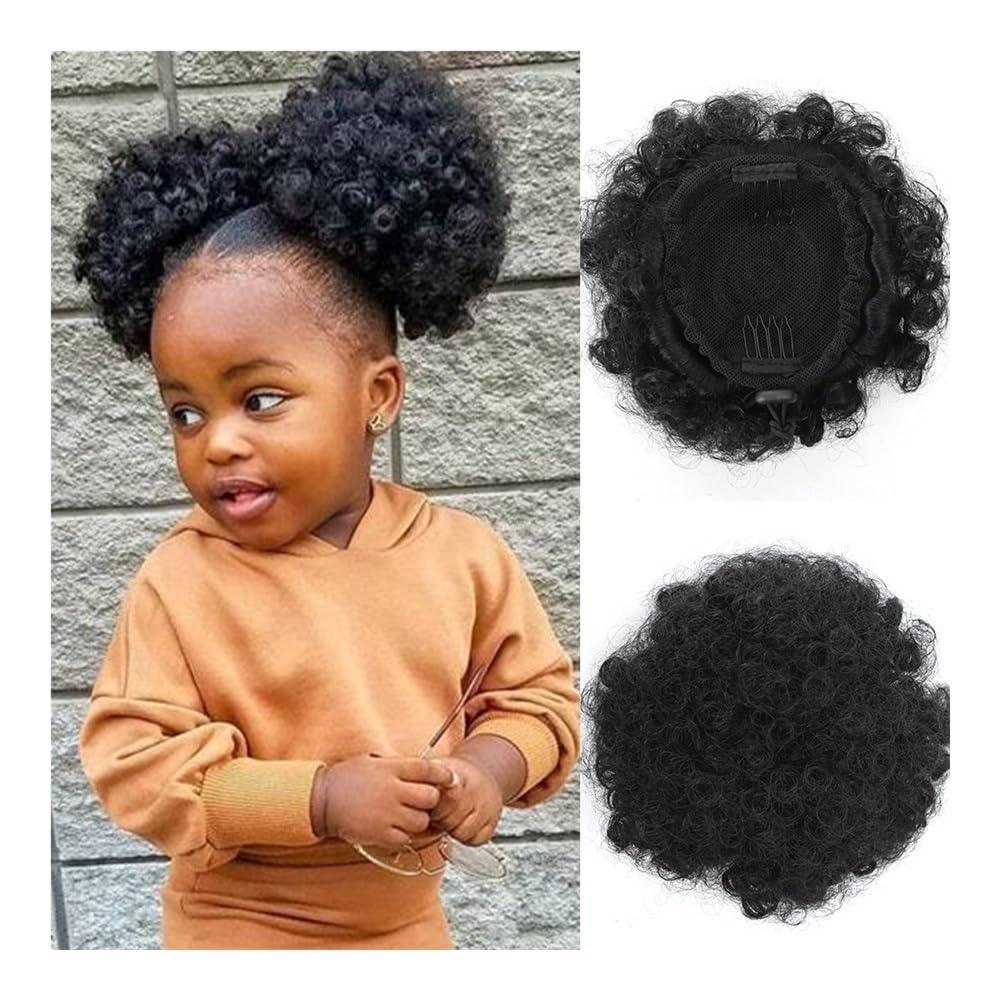 Perruque chignon enfant avec cordon de serrage postiche bouclé marron foncé