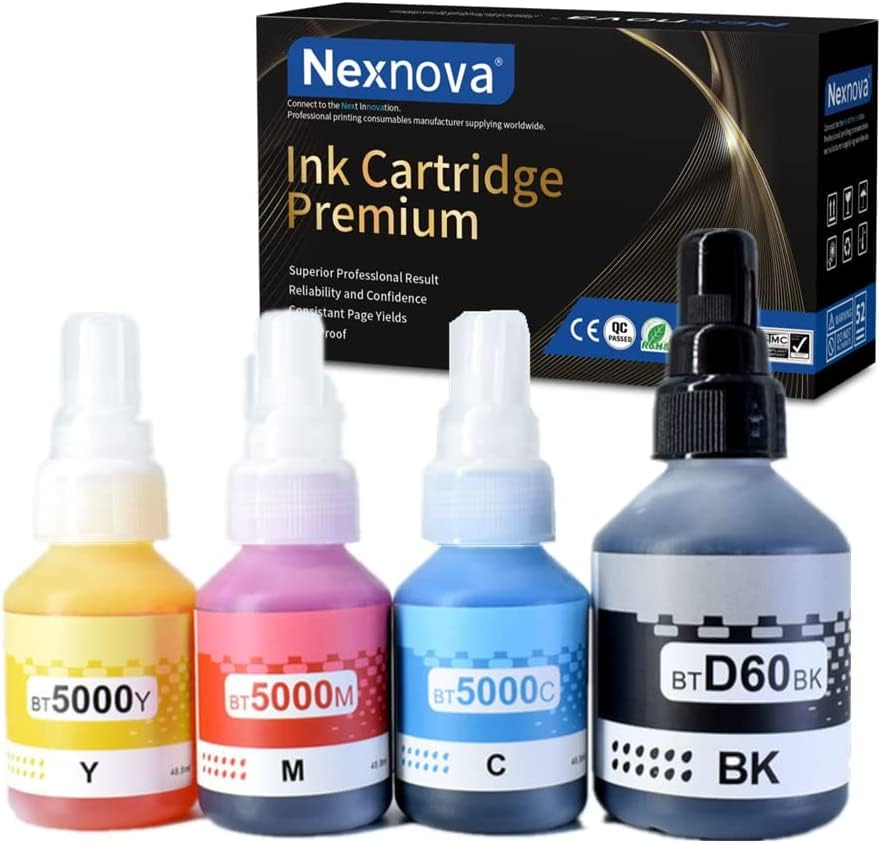 Nexnova® Ink BTD60 BT5000 for Brother Pack of 4 Black Cyan Magenta Yellow for DCP - T300 T510W T710W MFC - T810W T910DW HL - T4000DW DCP - T310W T510W T710W MFC - T810W T910DW T4500DW DCP-T300