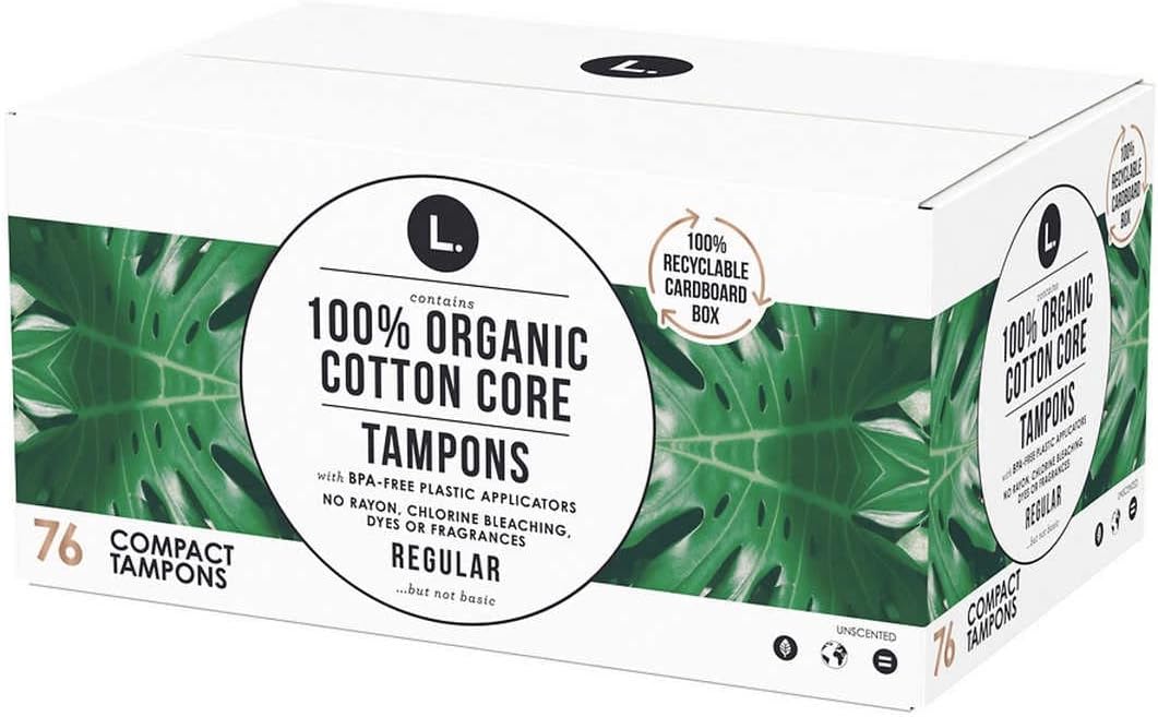 L. Organic 100% Cotton Core Tampons Regular, 76 Count