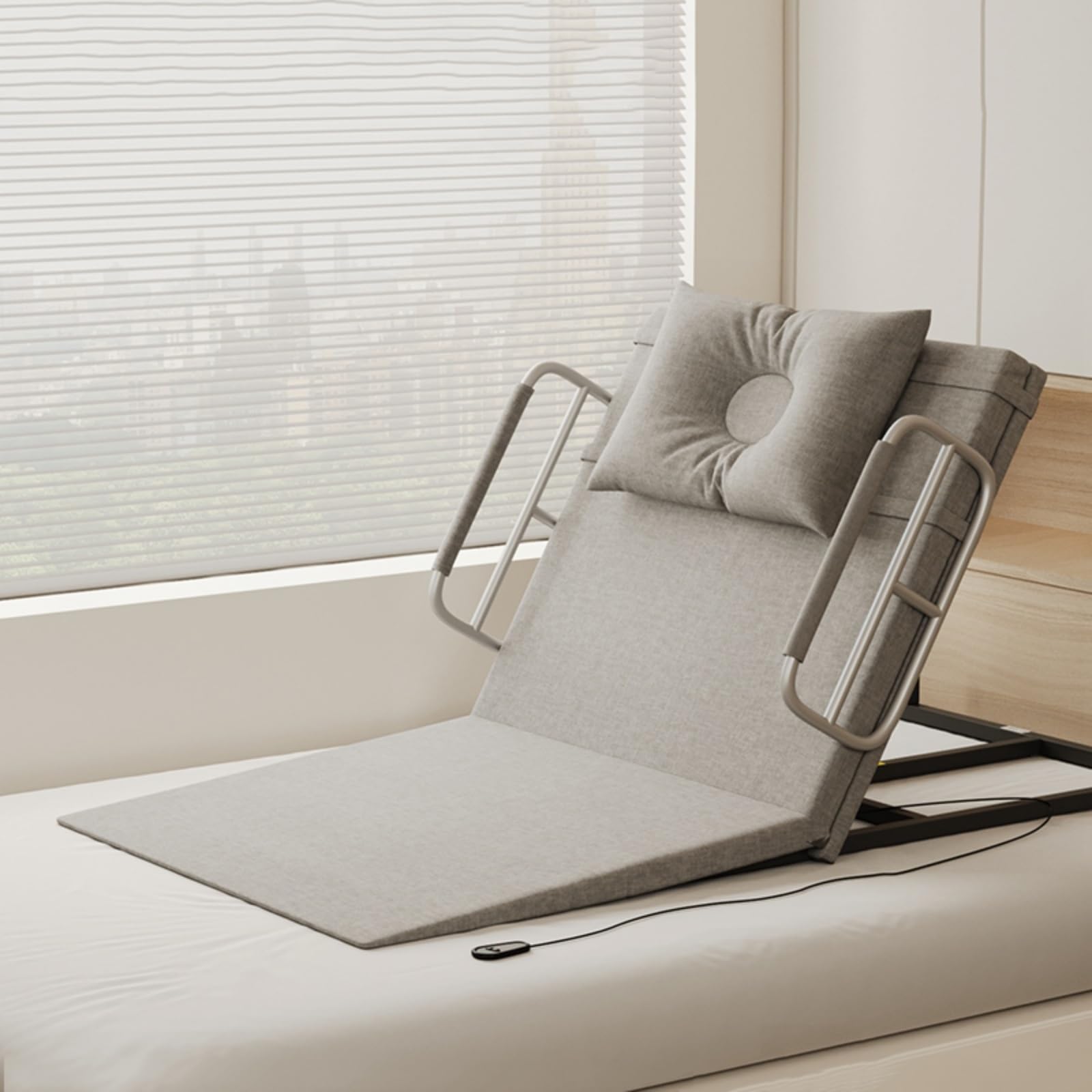 Respaldo elevador eléctrico para cama, ajustable con pasamanos y almohada, ayuda a sentarse y apoyar la movilidad