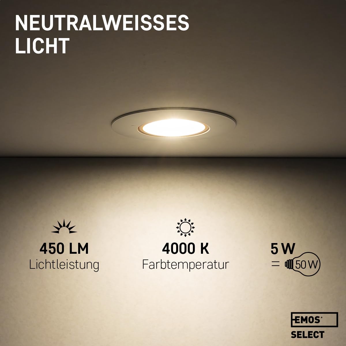 EMOS LED Einbaustrahler 230V 5W / 450lm 50° schwenkbar LED Deckenleuchte Einbauleuchte Neutralweiß 4000K 12er Set Deckenstrahler für Innen extra flach rund Farbe Weiß