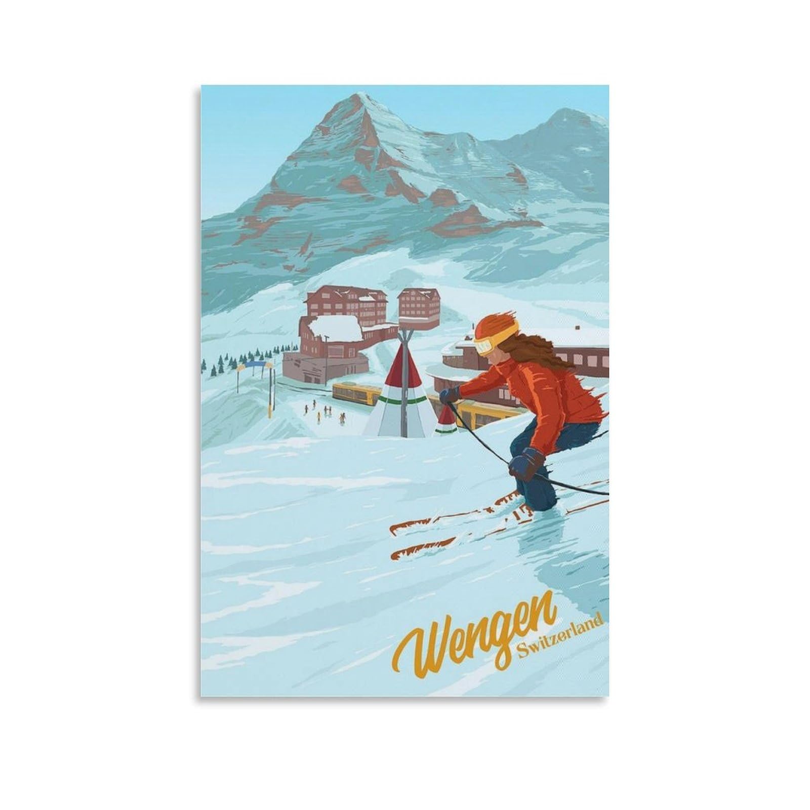 WLQZFRWV Wengen Ski Resort Poster Canvas Poster Wall Art Decor Print Picture Paintings for Living Room Bedroom Decoration 12x18inch(30x45cm)