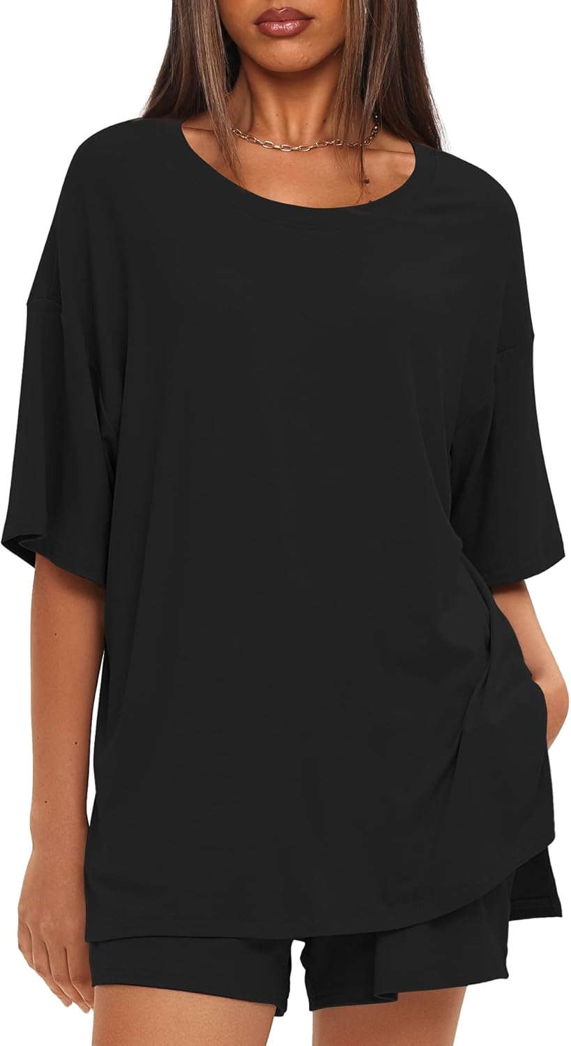 Darong Women's 2 Piece Lounge Set Short Sleeve Boxy T-shirt & Shorts Comfywear Summer Pajama Set Loungewear Set - Image 2