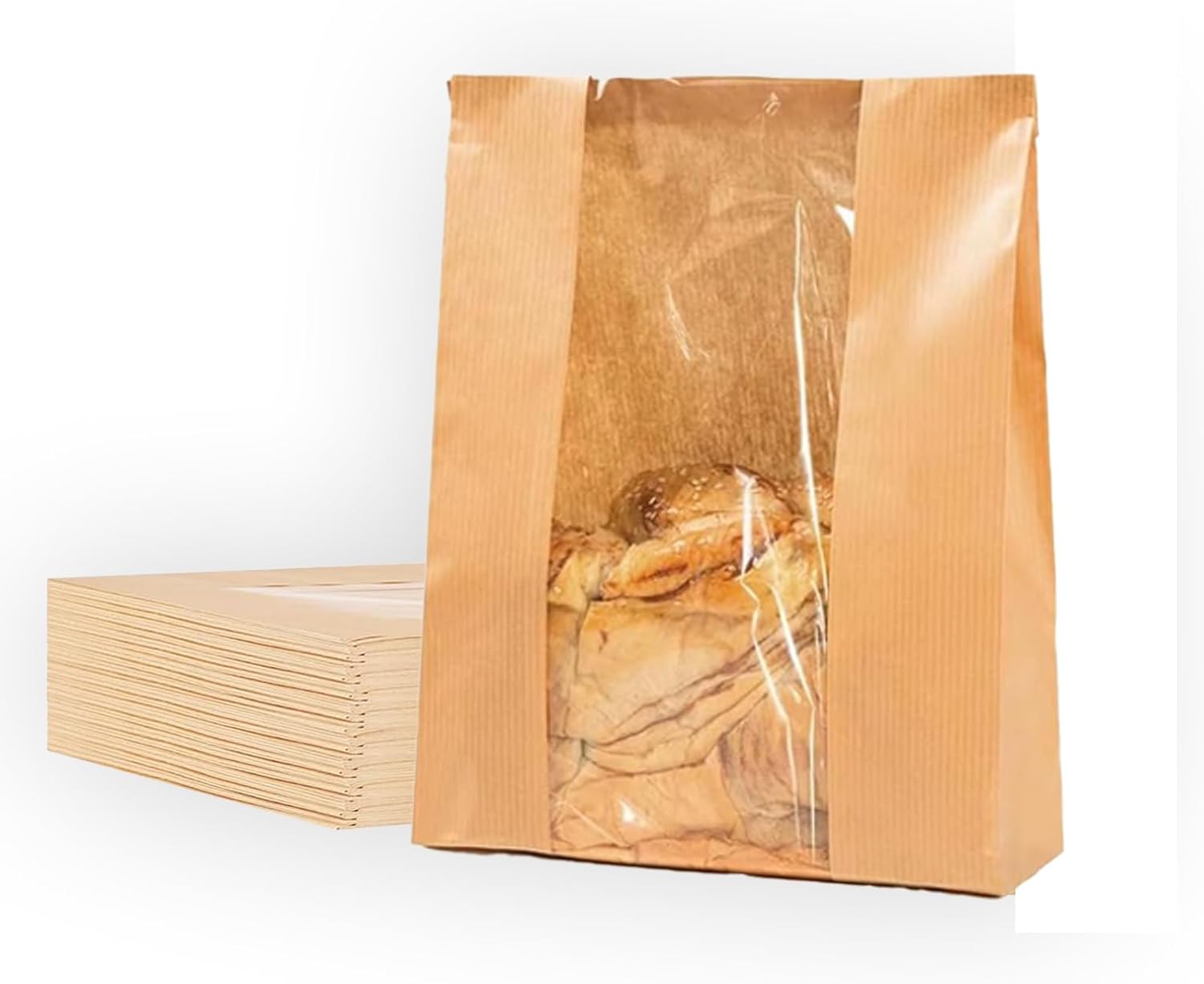 Kraft Paper Bakery Bags for Homemade Bread, 50 Pack, 13.7x8.2x3.5 inches, Large Loaf Bag with Window Baked Food Packaging Storage,Bread Bags with Sealing Stickers (Brown)