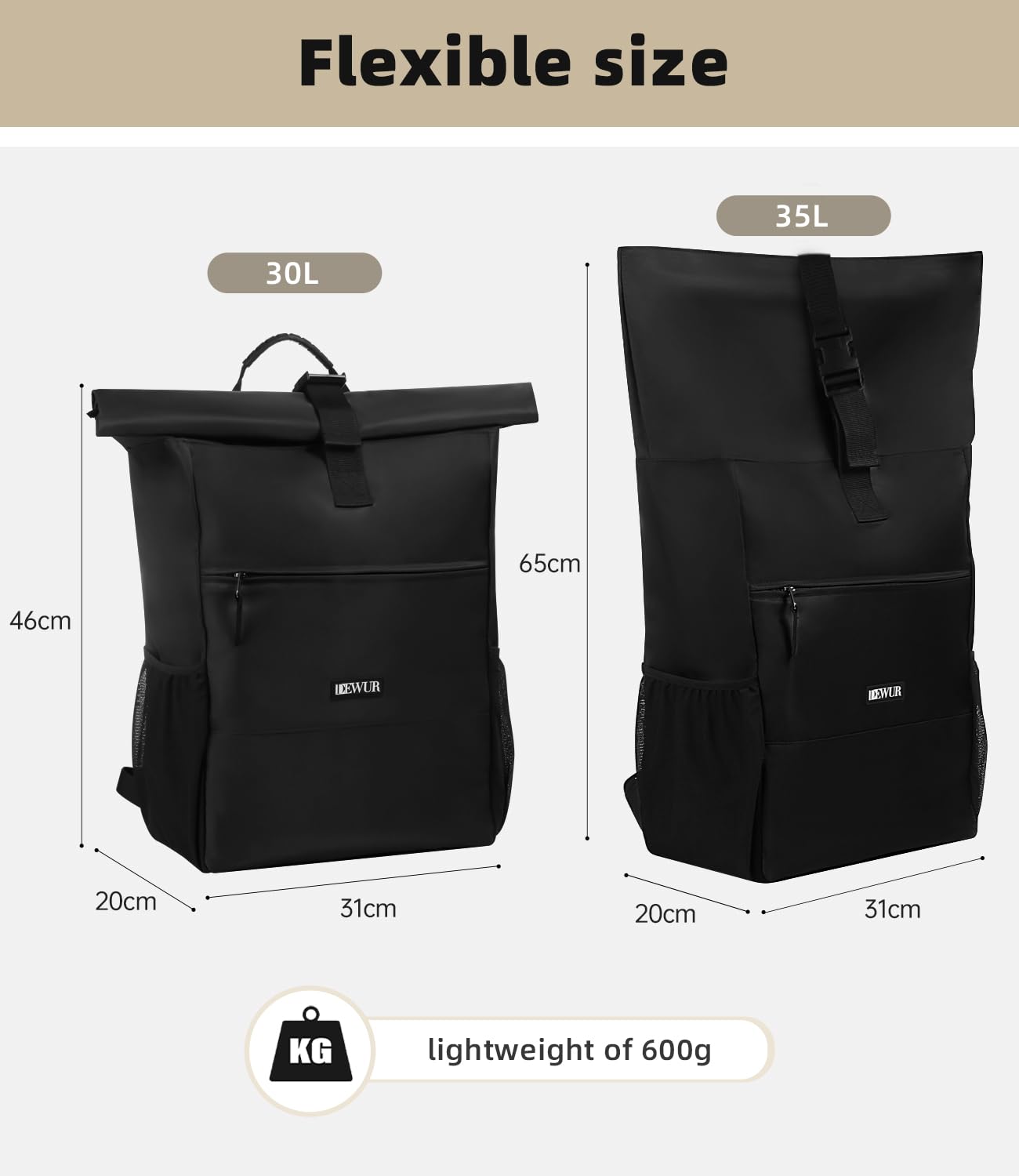 DEWUR 35L Thermo Rücksack Kühlrücksack Kühltasche Wasserdichter Picknickrücksack mit Flaschenöffner für Picknick Camping Strand Wandern Reisen Einkaufen