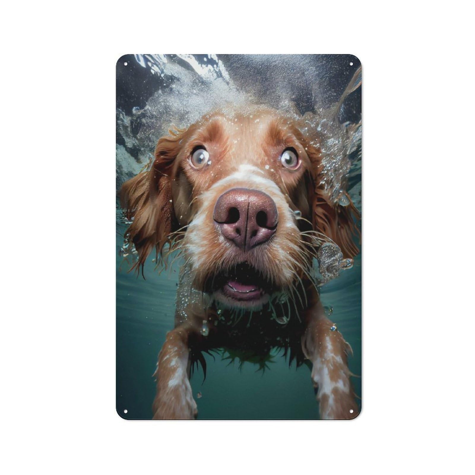 Underwater Dog Office Metal Sign 30x20cm, Understated Office Wall Decor for Workspace, Cafe, Shop Or Desk Area