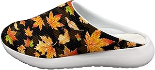 Rnyleeg Womens Garden Shoes Fall Maple Leaves, Rubber Shoes Outdoor for Lawn Care, Gardening and Yard Work,Outdoor Beach Pool Exercise Walking Shoes Arch Support