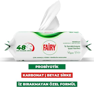 Fairy Çok Amaçlı Yüzey Temizlik Havlusu 100 Yaprak | Beyaz Sabun | Beyaz Sirke & Karbonat | 48 Saat Temizlik Etkili | İz Bırakmayan Formül