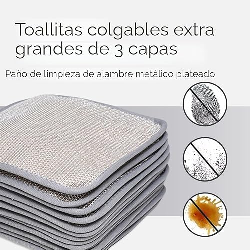 Miniatura 6 de Trapos multiusos para lavar platos de alambre para húmedo y seco, almohadillas de metal para fregar toallas limpias, paños de cocina y fregaderos (5
