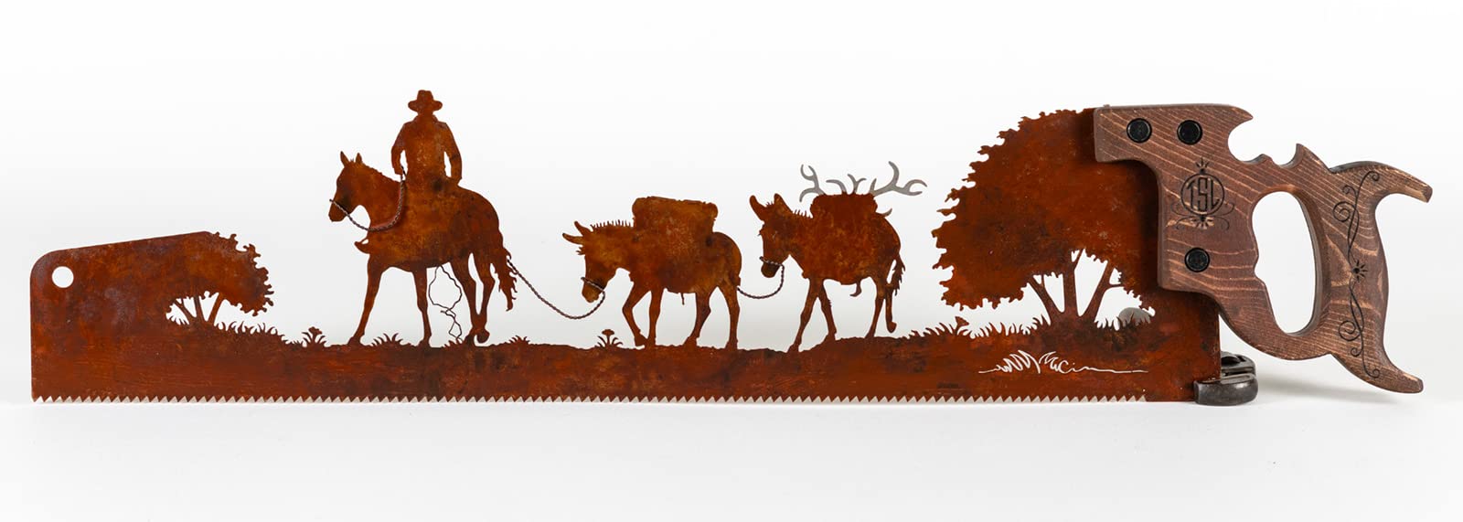 Muleskinner & Pack Mules Hand Saw Design | Made to Order Wall Art Gift for Western Art Lovers