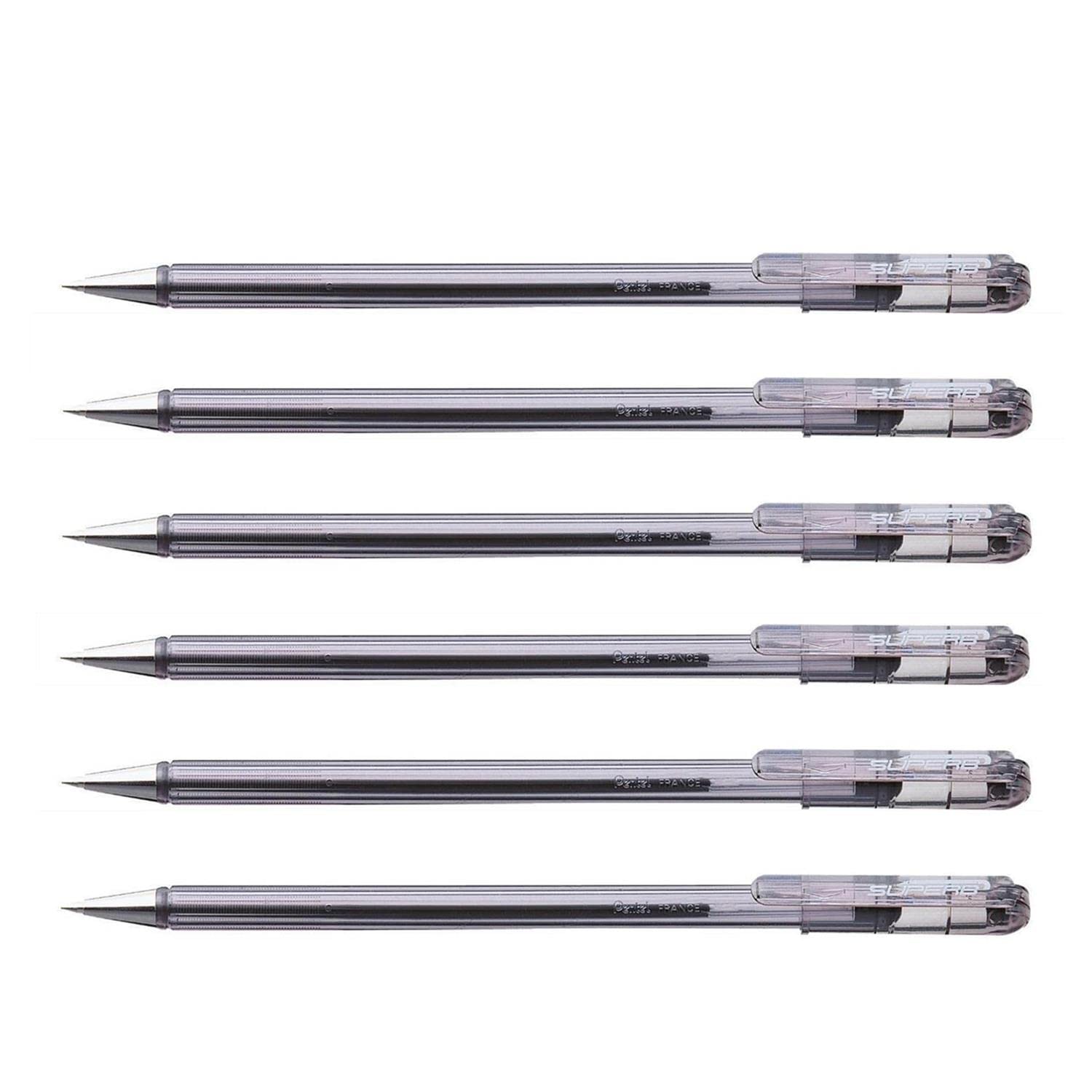 PENTEL SUPERB BK77F Ballpoint Pens Fine Tip Black Pack of 6