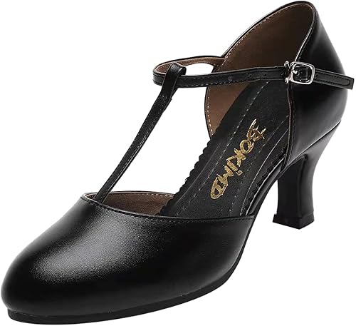 Zapatos de tacón de baile de salsa latina con correa en T para mujer, antideslizantes, zapatos de salón de baile de baile de boda