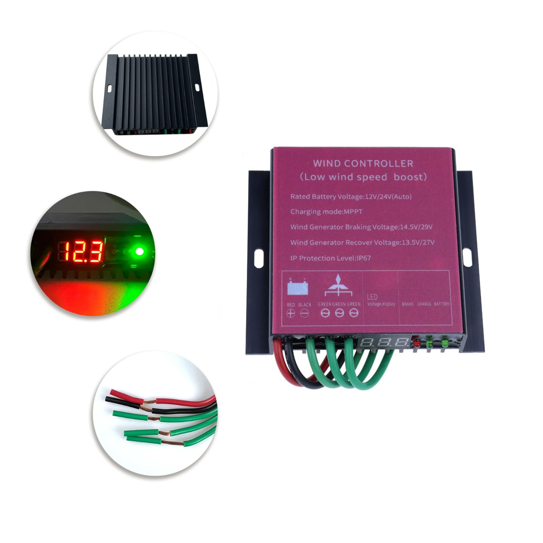 12000W DC 12V 24V 48V Windturbinen-Generator-Ladecontroller, IP67 wasserdichter Batterieladecontroller-Regler für kleine Windgeneratoren,12V
