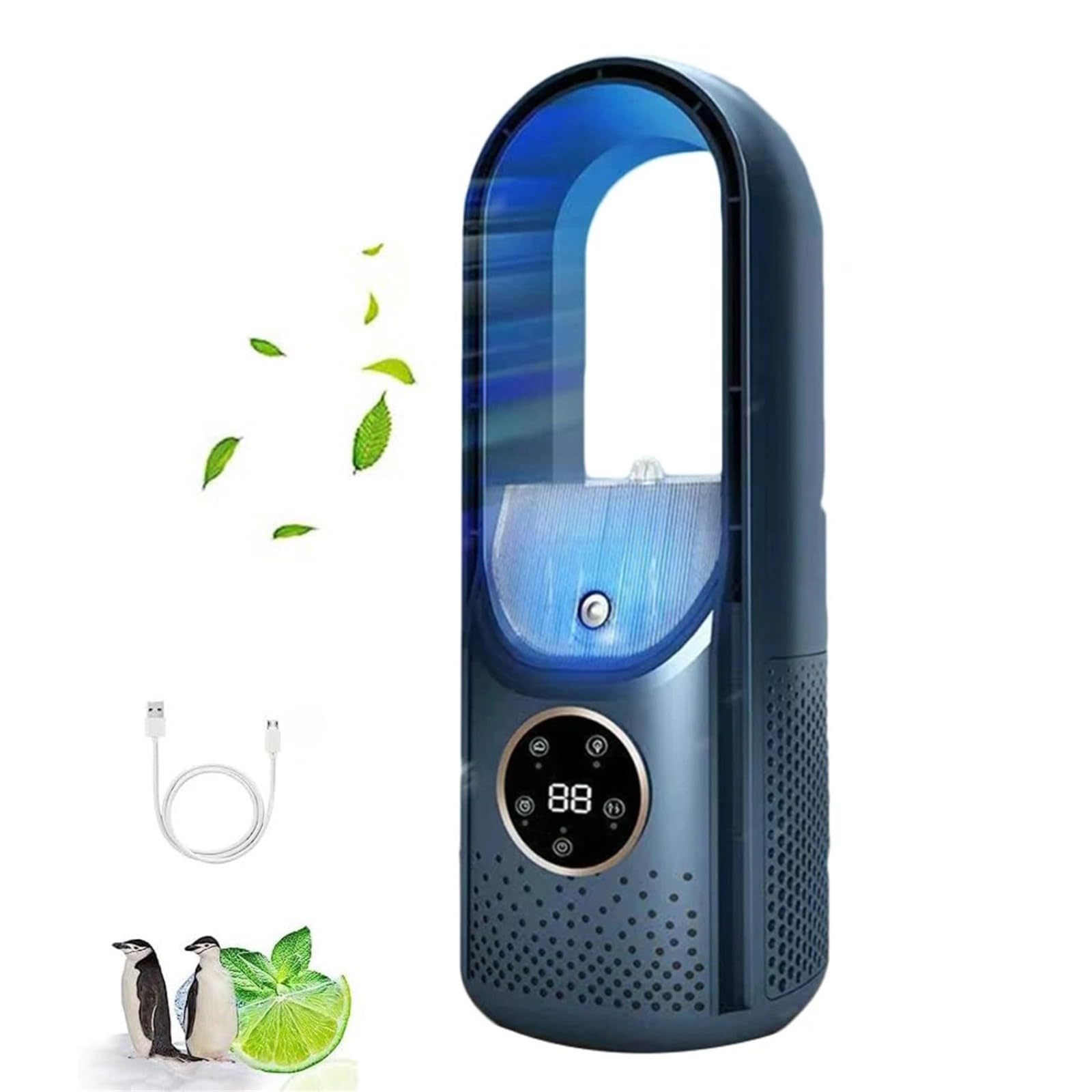 Portable Air Conditioner USB Powered Cooling Fan with 6 Wind Speeds 6-Hour 3-Second for Home Bedroom Office - Great Gift Family Friends (Blue)