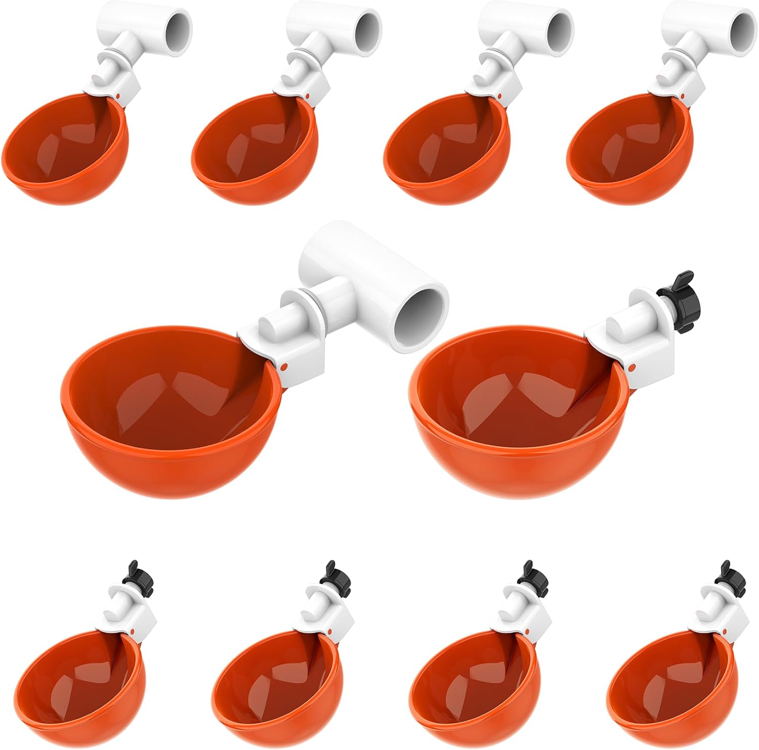 Lil'Clucker Poultry Water Cup Bundle Orange - 5pc Large Automatic Chicken Waterer Cups with 1/2" PVC Tee Fittings | 5pcs Large Automatic Chicken Waterer Cups | Poultry Waterer Feeder Kit (Orange)