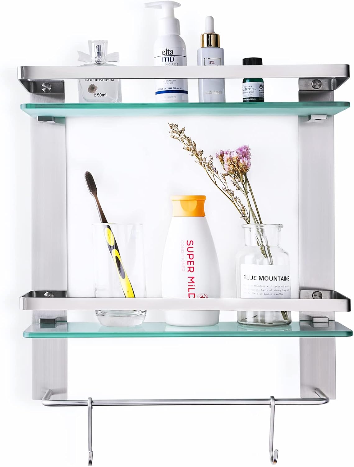 HOMEIDEAS Bathroom Tempered Glass Shelf 15 Inch SUS304 Stainless Steel