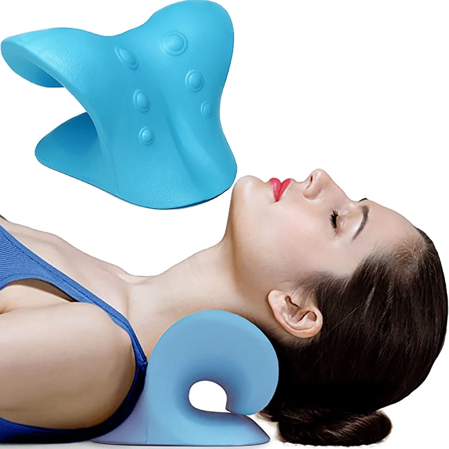 JUNGLI STORE Neck Relaxer | Cervical Pillow For Neck and Shoulder Pain | Cervical Traction Device For Neck Pain Relif | Chiropractic Pillow Neck Stretcher. (Sky Blue)