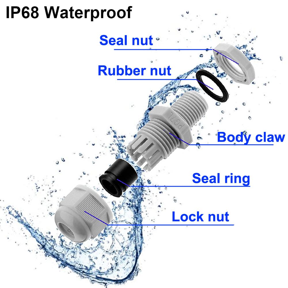Gebildet 30Piezas IP68 Impermeable Conectores de Cable, PG11 Glándulas de Cable con Ajustables Juntas, Prueba de Agua de 5-10mm Plastico Gland Conectores, M18 x 1.5 (Blanco)