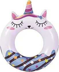 Boia Inflável Infantil Donuts Panda ou Unicórnio – Boias Fofas e Divertidas para Piscina e Praia, Diversão Segura no Verão, 55x65cm