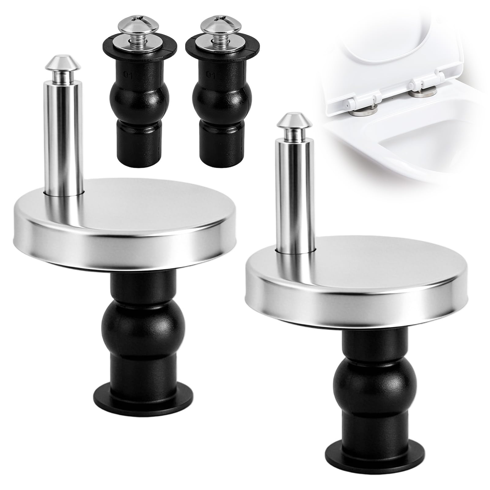 2Pcs Universal Toilet Seat Fixings Replacement Kit, Quick Release Soft Close Hinges Fittings with Expanding Rubber Spacers Screws Bolts and Nuts for Blind Hole WC Toilets, Duty Stainless Steel Hardwar