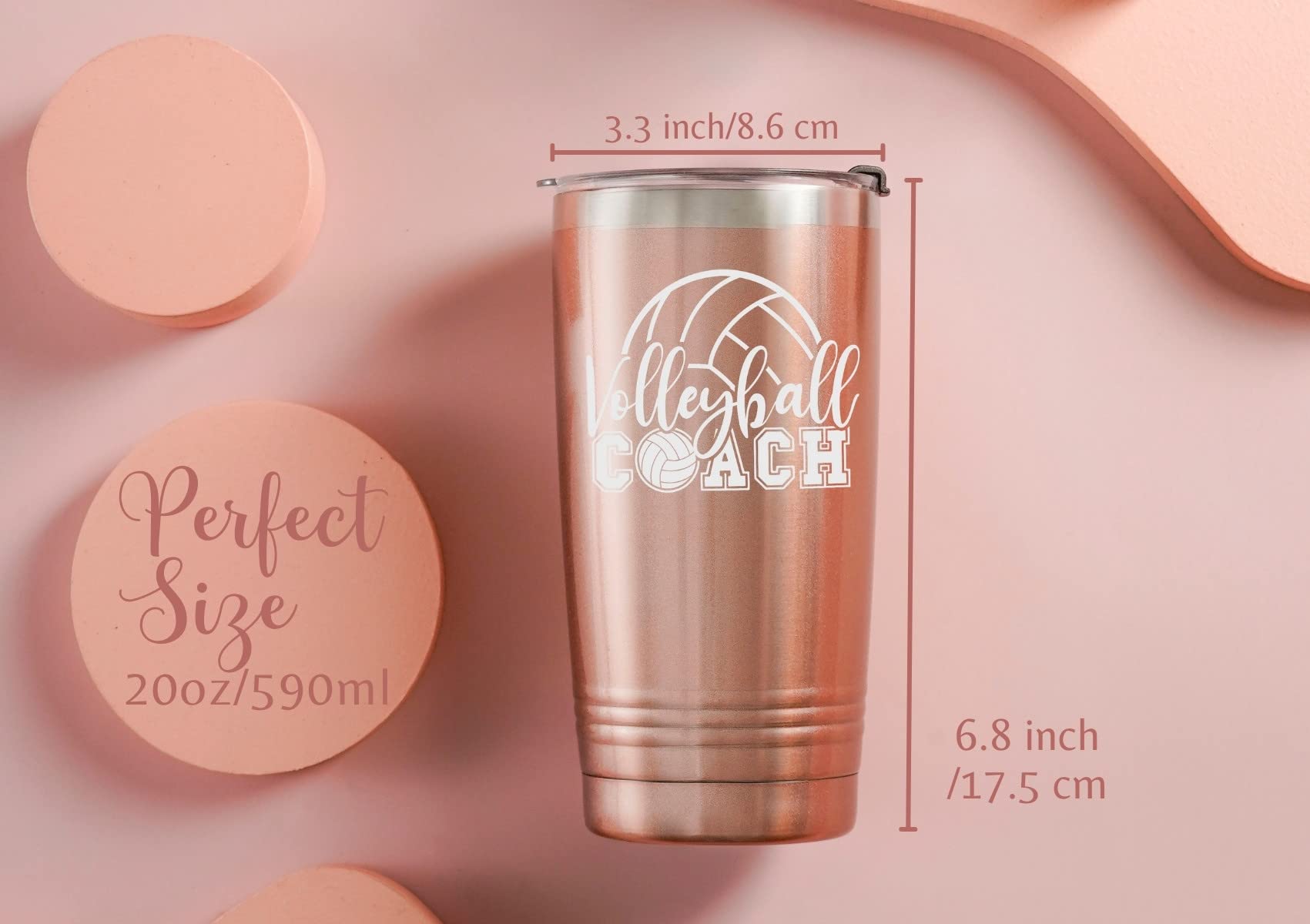 Onebttl Volleyball Coach Gift, Funny Gift Idea for Appreciation, Christmas, Birthday, 20oz Stainless Steel Insulated Travel Mug - RoseGold