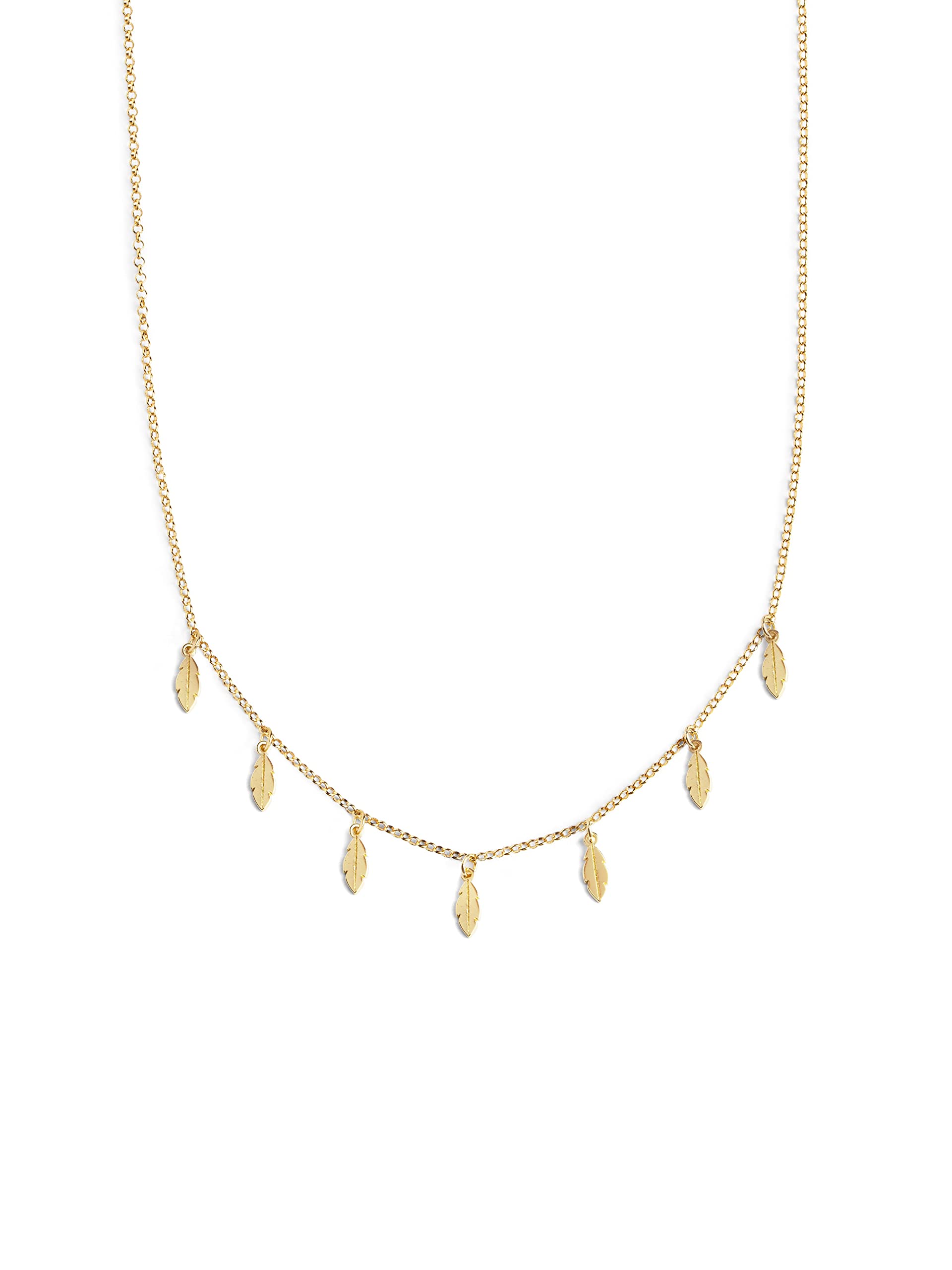 SINGULARU Collar Mini Leaves - Colgante en Latón - Cadena con 7 Mini Hojas de Talla Unica - Joyas para Mujer - Hecho en España - Baño de Oro de 18 Kt