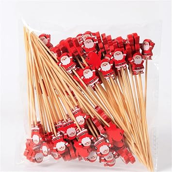 100pcs Christmas Cocktail Picks Fruit Picks Hors Doeuvres Pins Cake Picks Food Picks Cake Toppers Appetizer Picks Toothpick Santa Tree Christmas Decoration Santa Claus