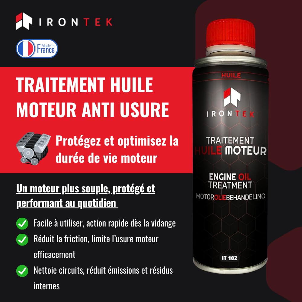 Traitement Céramique Anti-Usure & Anti-Friction Huile Moteur Ceratec 300 ML - IRONTEK | IT102 | Réduit Friction & Bruit | Compatible Essence & Diesel | Moteur Silencieux | Additif Huile Moteur