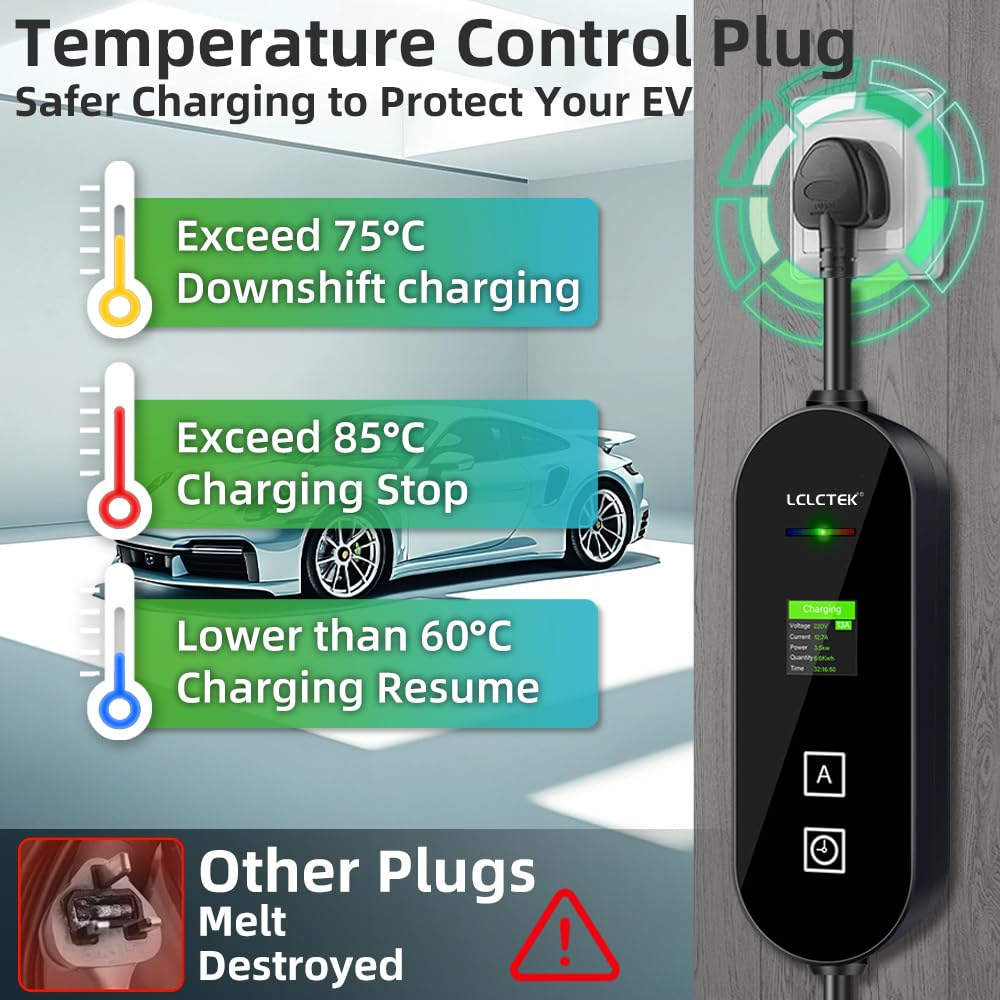 10M/32Ft Portatile Cavo Ricarica auto Elettrica Tipo 2 Schuko [3,68kW | 8~16A],Colonnina Ricarica Auto Elettrica Tipo 2 con LCD Digitale, Cavo di Ricarica Auto Elettrica e Ibrido IEC 62196-2