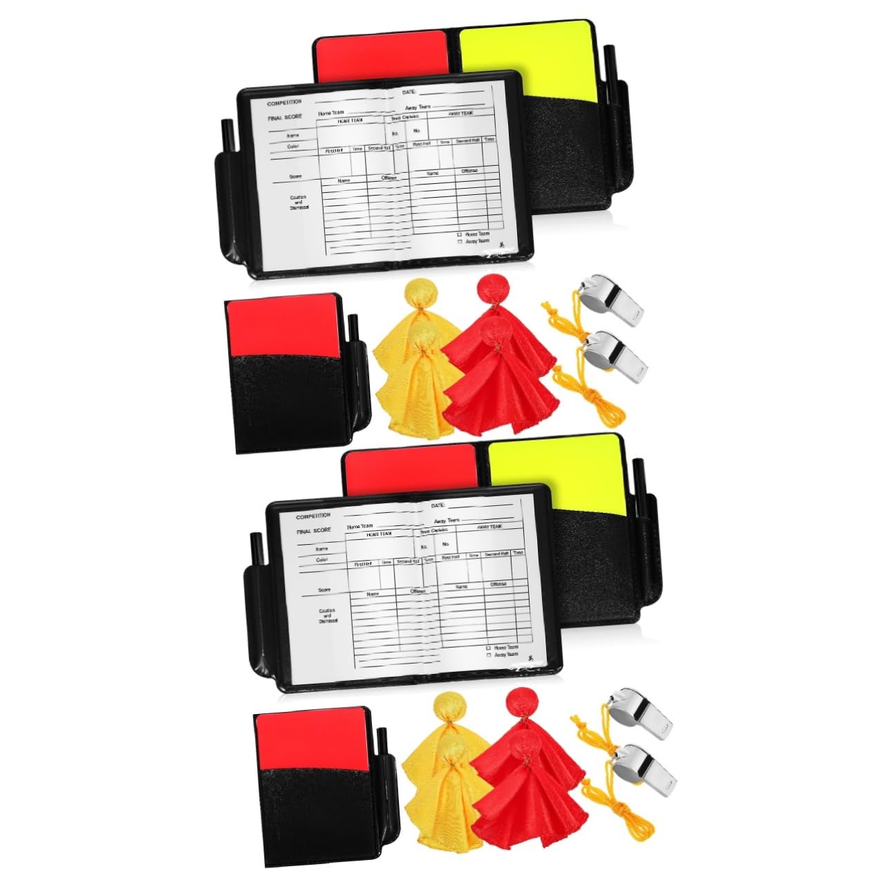 HEMOTON 2 Set fischio per Gli Allenatori Giallo Bandiere Rosse Carta Arbitro di Calcio cartellini Rossi e Gialli fischi dell'arbitro Carte da Calcio per arbitri Poliestere