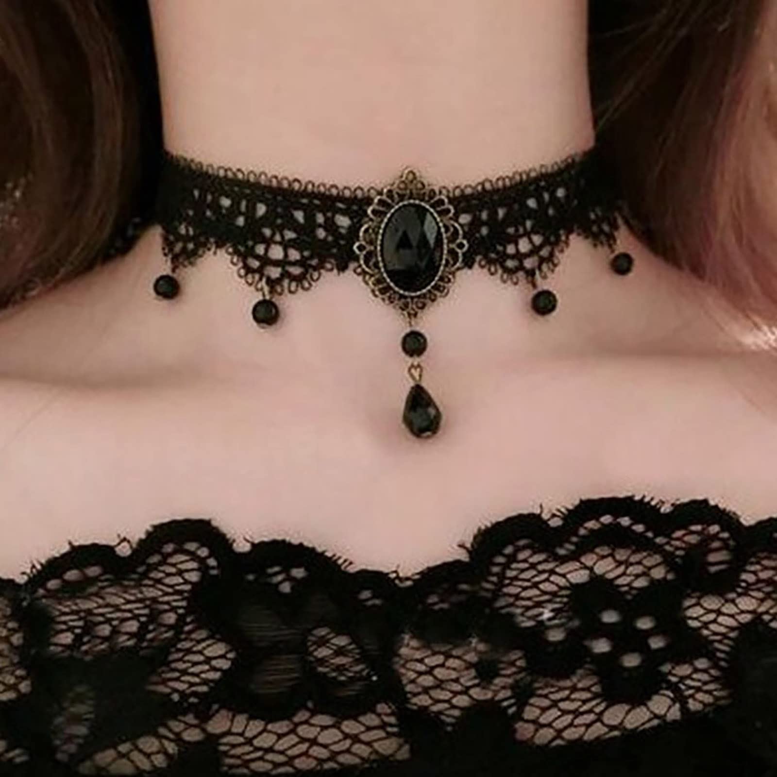 Gotico Pizzo Rosa Girocollo Nero Pizzo Farfalla Fiore Collare