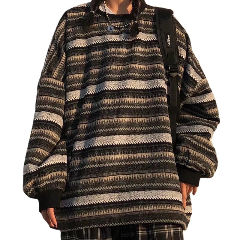 Y2K Grunge Grandpa Sweater 90s Aesthetic Goth Strip Pullover Fairycore Oversized Knit Tops Downtown Girl Emo Clothing