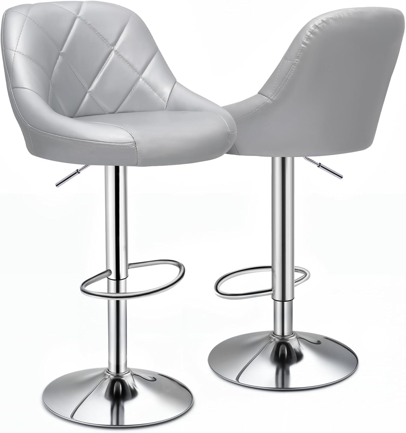 Magshion Bar Stools Set of 2, Swivel Counter Height Bar Stools, Modern Island Chair with Back and Footrest for Kitchen Dining Room, Silver