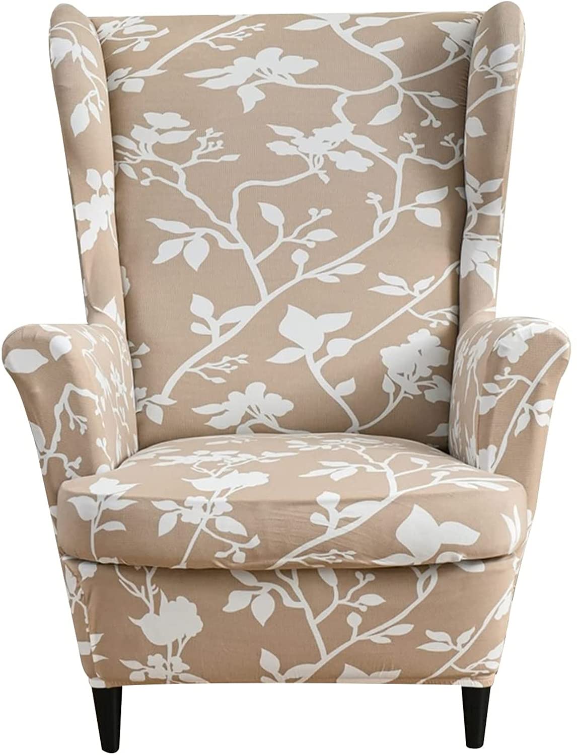 LINFKY 2 Piece Stretch Wing Chair Cover Printed Wingback Armchair Slipcovers Spandex Fabric Wingback Armchair Covers with Elastic Bottom for Living Room Bedroom Wingback Chair (Color 14)