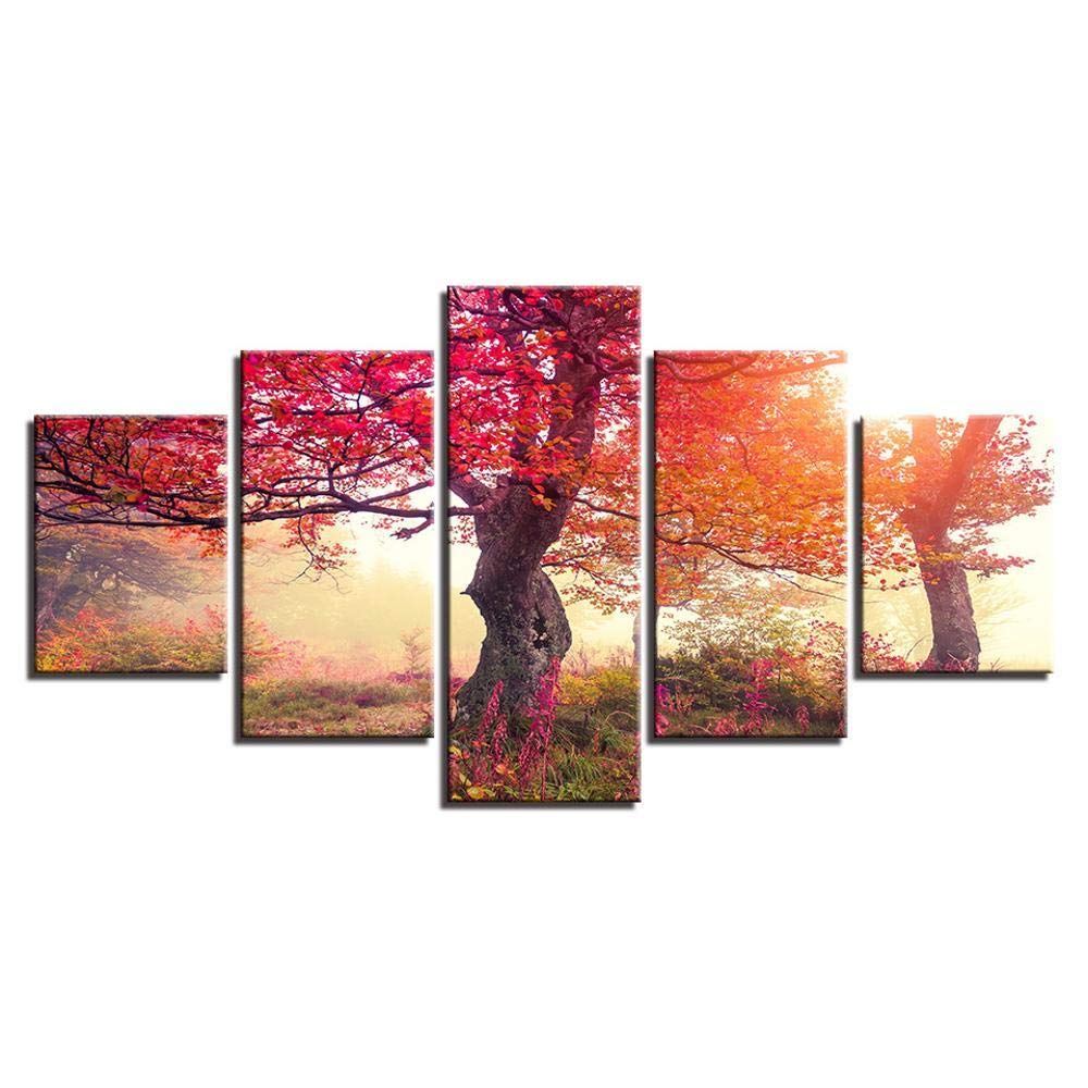 Mur d'art pour les salons modernes | Toile haut de gamme arbre décoratif jaune et rouge