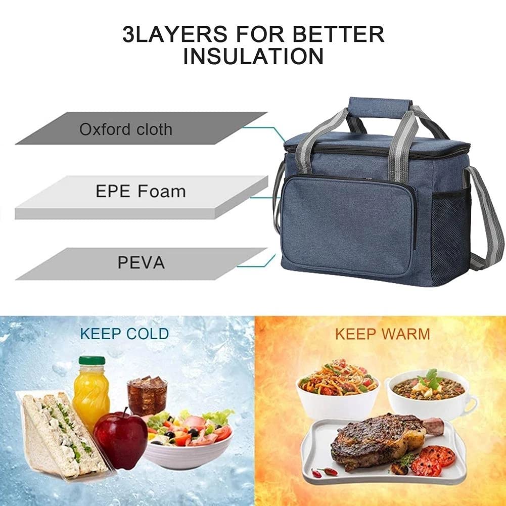 Fiambrera portátil Mejorada, Bolsa con Aislamiento térmico, Bolso para refrigerador para Mantener congelado o Caliente al Aire Libre