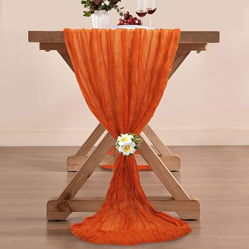 Miniatura 4 de ROMANKAS Paquete de 2 caminos de mesa de gasa transparente de 10 pies para bodas, mantel de queso bohemio, cubierta de mesa de granja, Halloween,