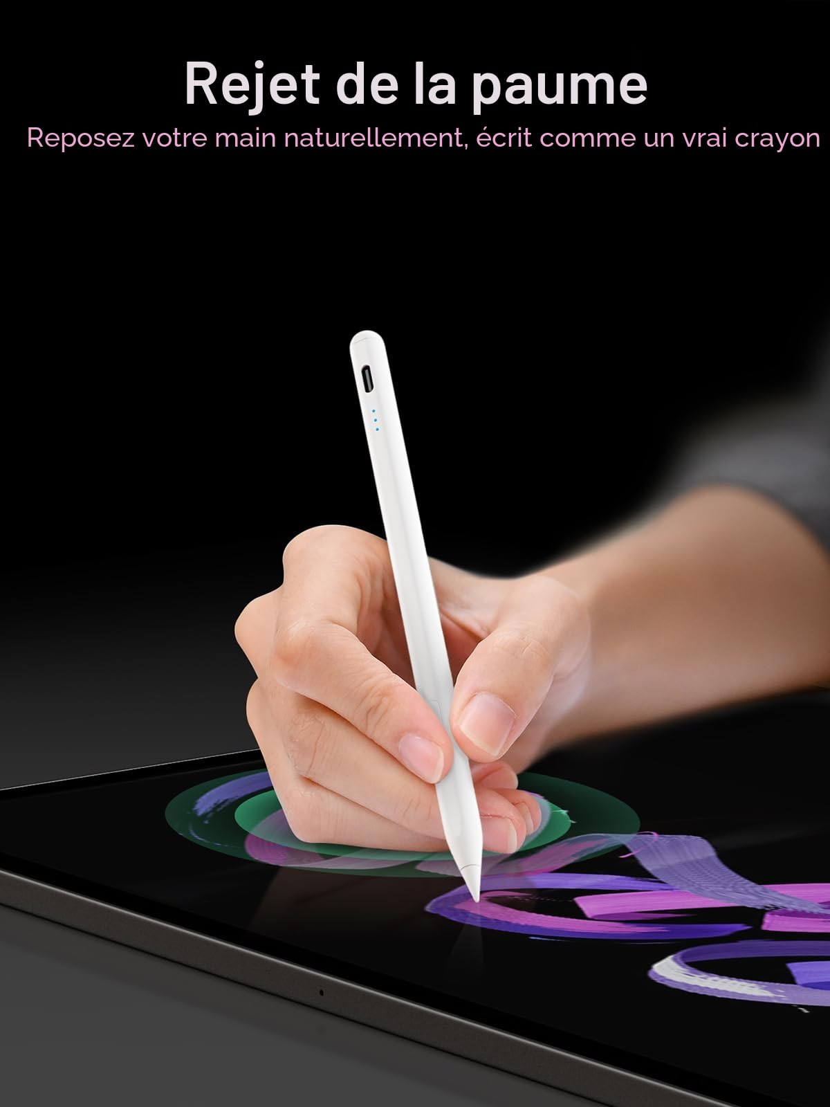 Stylet pour Apple iPad 2018-2026, Recharge Rapide, Rejet de Paume, Détection d'Inclinaison