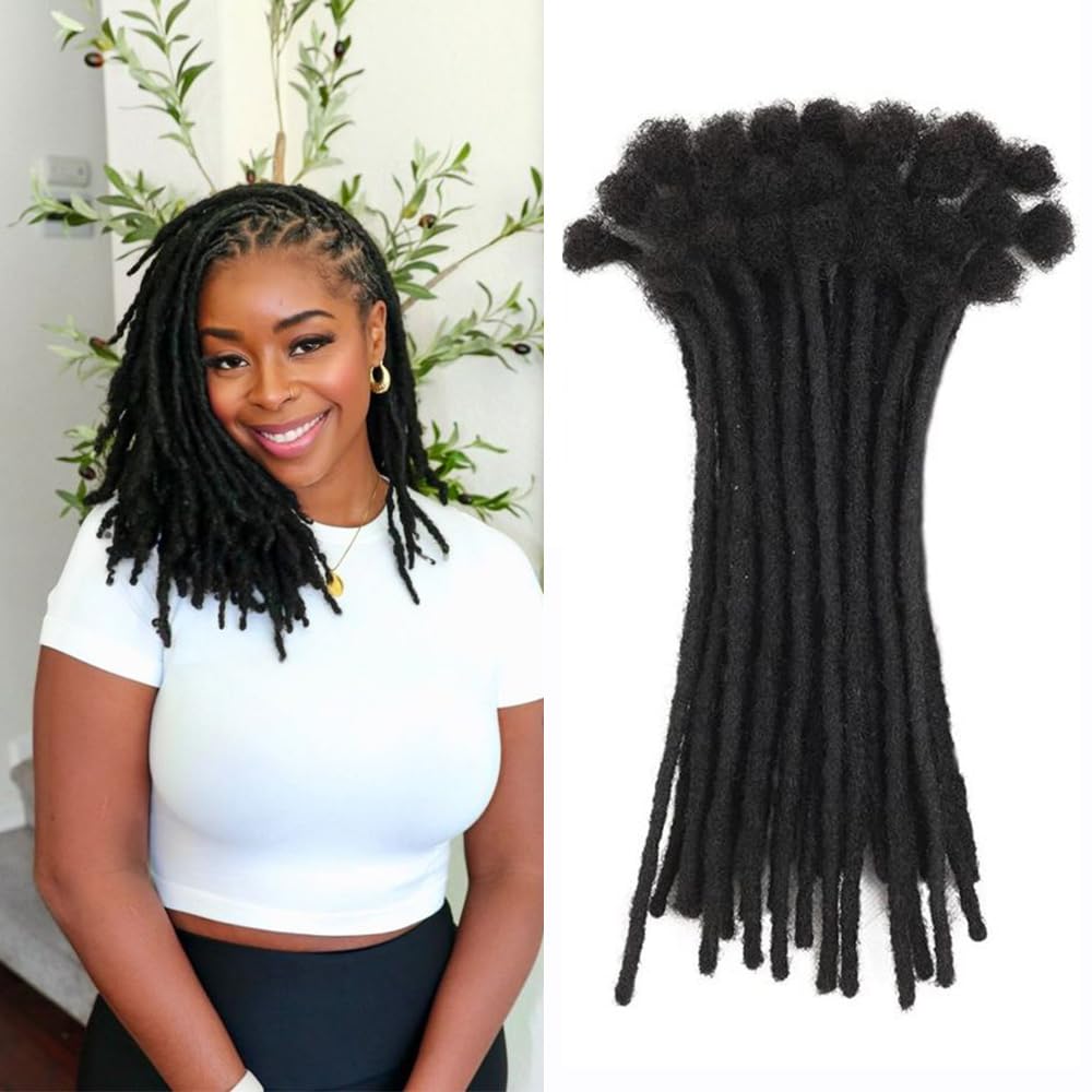 Datanala100% Human Hair Dreadlock Extensions 0.6cm Thickness Full Head Handmade Permanent loc Extensions Bundles Can Be Dyed Bleached Curled and Twisted for Man/Women/Kid (1B