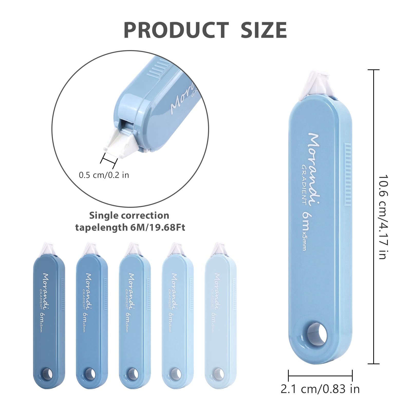 Valitner - 5 cintas correctoras blancas, estética y bonita, secado rápido, corrección instantánea, fácil de usar para suministros de oficina escolar (azul)