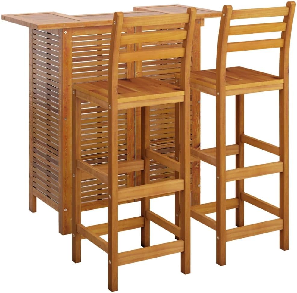 vidaXL Patio Bar Set 3 Piece, Dining Table Set for Outdoor, Bar Table for Garden Yard, Patio Bar Stool, Farmhouse, Solid Wood Acacia