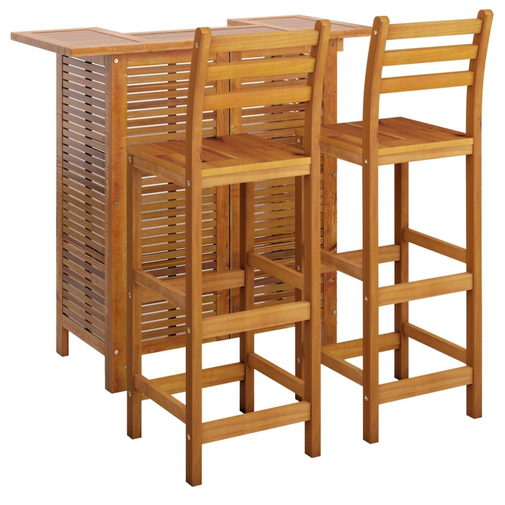 vidaXL Juego Muebles de Bar para Jardín 3 Piezas Mesa Silla Asiento Butaca Taburete Pub Bistró Comedor Patio Desayuno Madera Maciza de Acacia