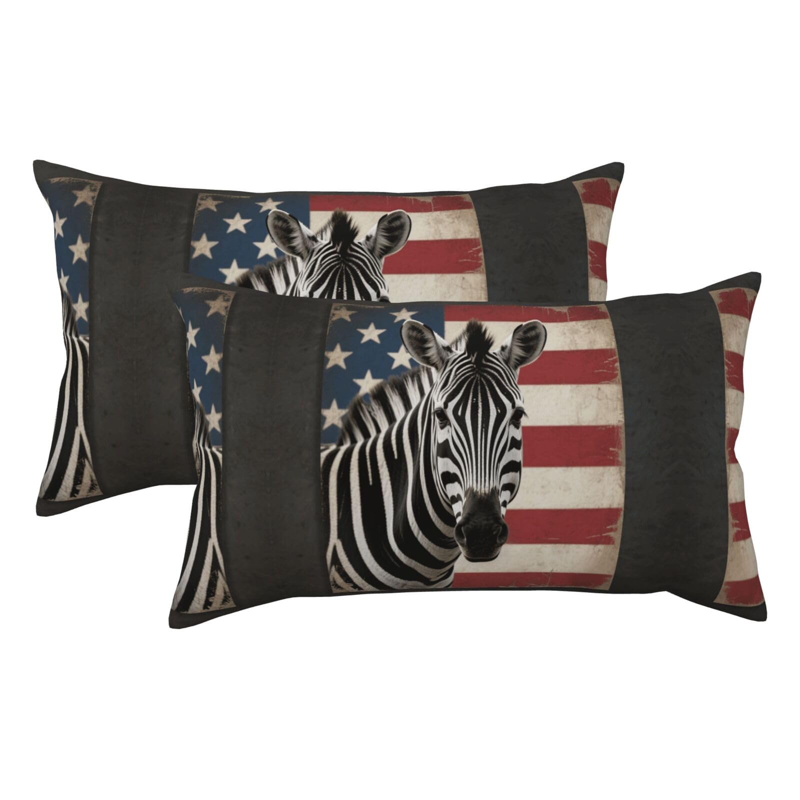 Black and White Zebra and National Flag Luxury King Pillowcases Set of 2, Plush Velvet Feel Pillow Covers with Hidden Zipper, Skin & Hair Friendly, 20x36 Inches Pillow Cases for Sleeping Gift