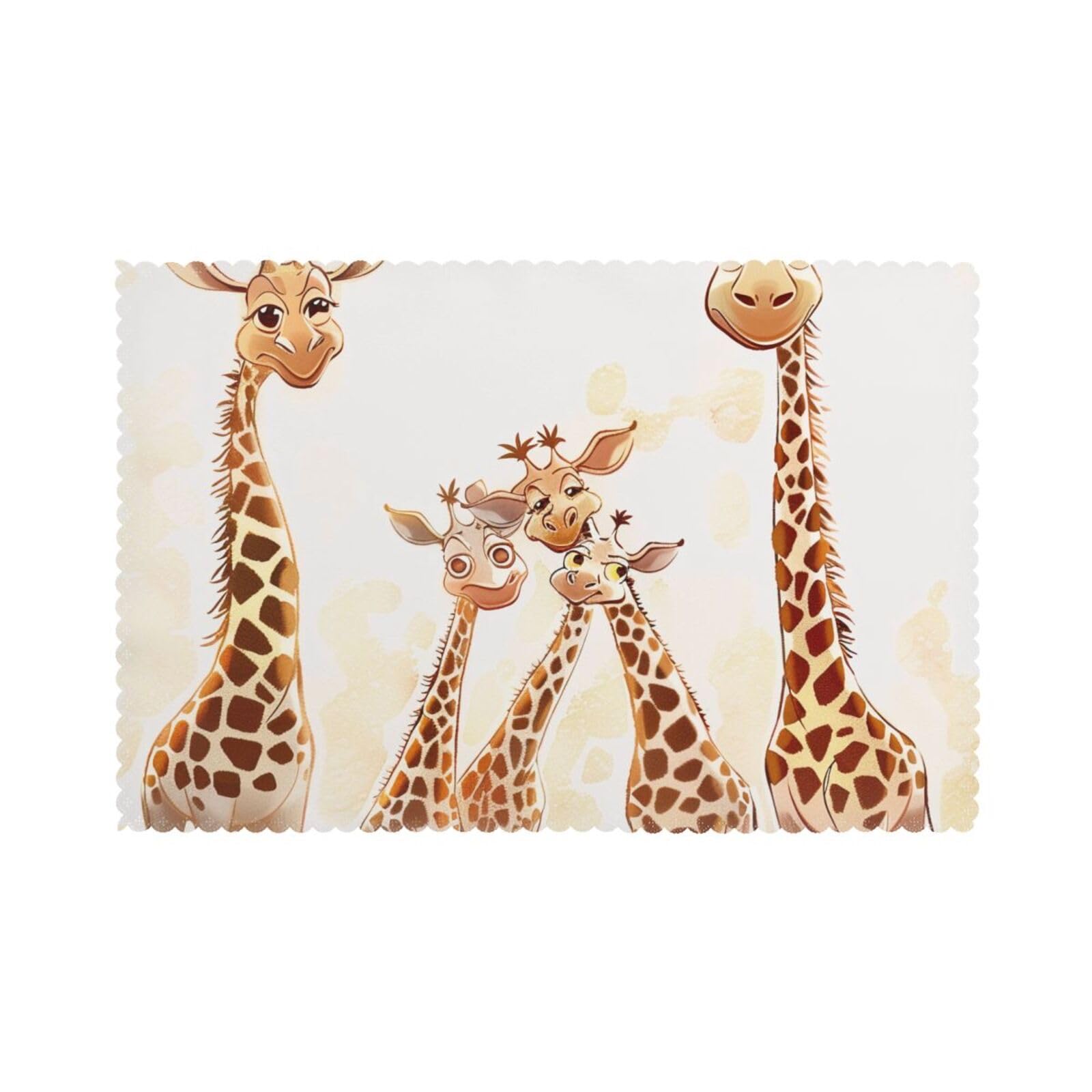 Cute Cartoon Funny Giraffes Printed Placemat Heat Resistant Place Mats Set of 6 PCS Washable Kitchen Table Mats, 12x18 Inch