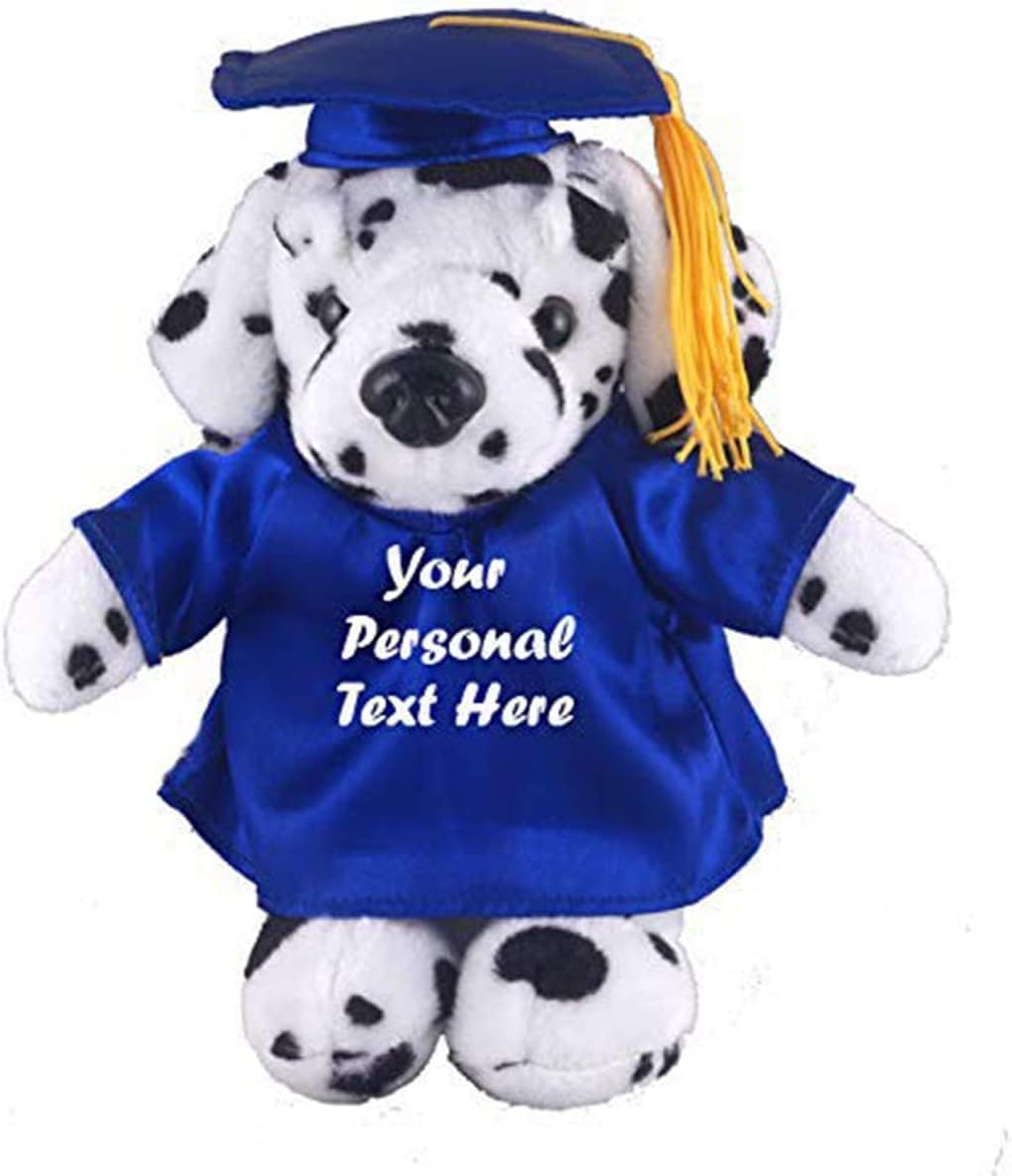 Plush Stuffed Animal Toys 12 Inches Present Gifts for Graduation Day, Personalized Text, Name or Your School Logo on Gown, Best for Any Grad School Kids (Graduation Cow Blue Gown)