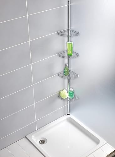 Miniatura 6 de WENKO Barra de tensión de esquina con 4 cestas de almacenamiento, organizador de estante de baño para almacenamiento de ducha, acero inoxidable