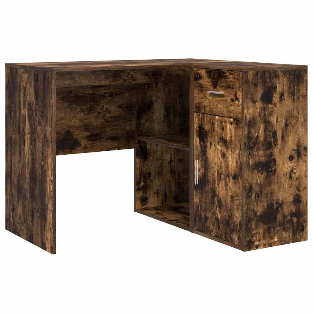 Scrivania angolare con mensola, rovere affumicato, 102 x 50 x 75 cm, materiale in legno, scrivania per computer per casa, ufficio, gioco, scrittura