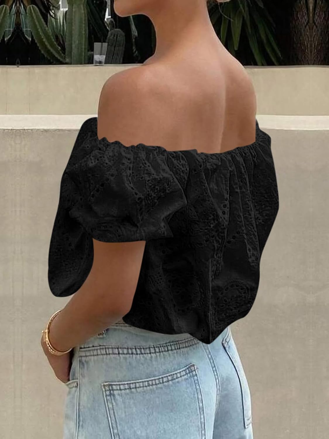 PRETTYGARDEN Women's Summer Off The Shoulder Tops 2026 Dressy Casual Puff Short Sleeve Embroidered Eyelet Cute Blouse Shirts - Image 2