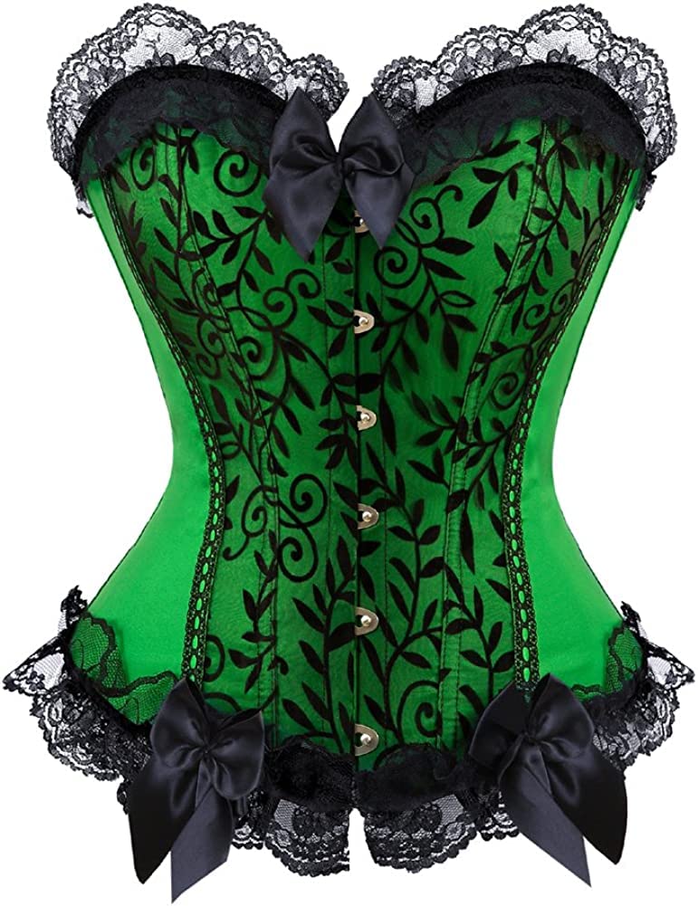 BlideceWomen's Floral Lace Up Boned Plus Size Overbust Corset Bustier Bodyshaper Top